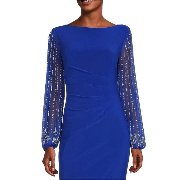 MARINA | Dresses | Marina Blue Sequin Embellished Long Sleeve Dress |  Poshmark